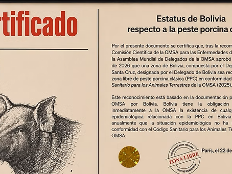 Santa Cruz es reconocida por la OMSA como zona libre de Peste Porcina Clásica (PPC).