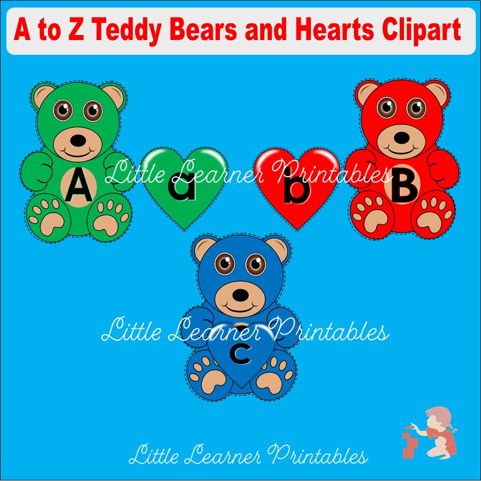 A to Z Teddy Bear and Heart Clipart Set