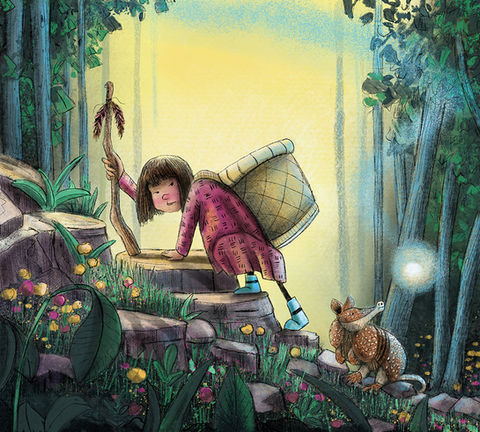 Jennifer  Doehring Girl climbing a mountain with her armadillo_.jpeg