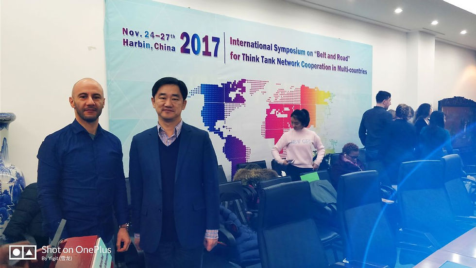 With Professor Song Yaowu at Harbin Institute of Technology in 2017, attending the International Symposium on the Belt and Road Initiative for the Think Tank Network Cooperation.