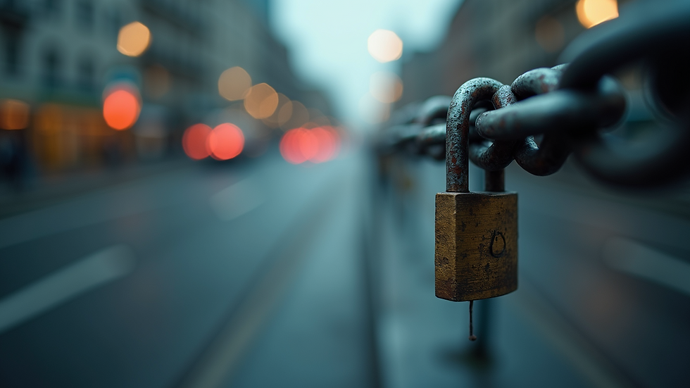 Eye-level view of a lock and chain symbolizing security