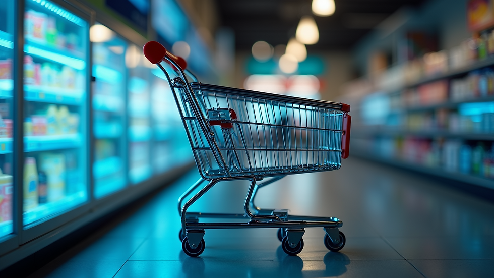Wide angle view of a shopping cart on a digital screen