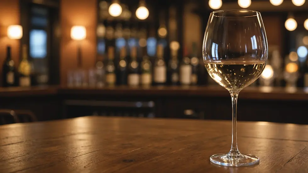 Close-up view of an empty wine glass on a bar table, outlining the differences between social drinking and binge drinking or alcoholism