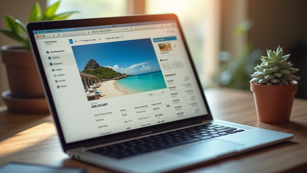 Eye-level view of a personalised travel itinerary on a laptop