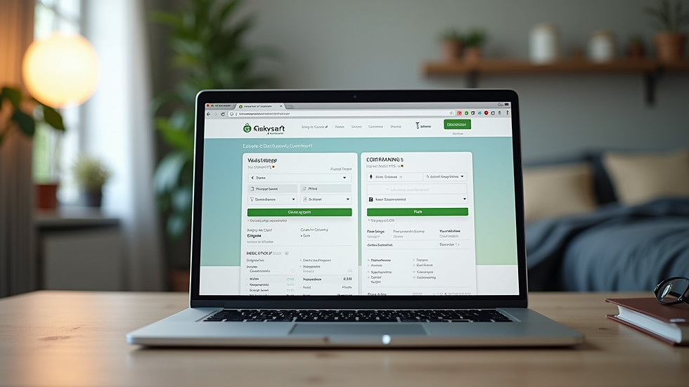 Wide angle view of a laptop screen showing a travel booking website