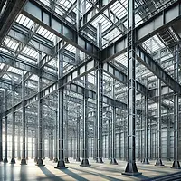 DALL·E 2025-02-15 15.17.31 - Structure de charpente métallique moderne pour bâtiment indus