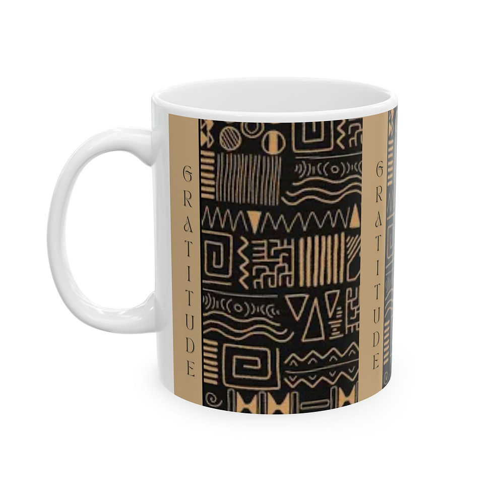Thumbnail: Tribal Pattern Gratitude Ceramic Coffee Cup — Inspirational 11oz/15oz 