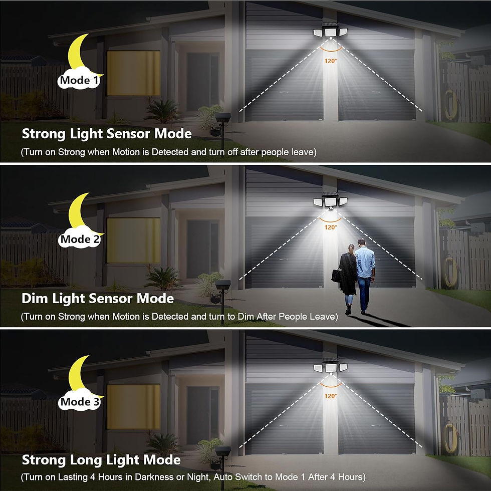 Miniatura: Solar Outdoor Lights 210 LED Security Lights with Remote 3 Heads Motion Sensor L