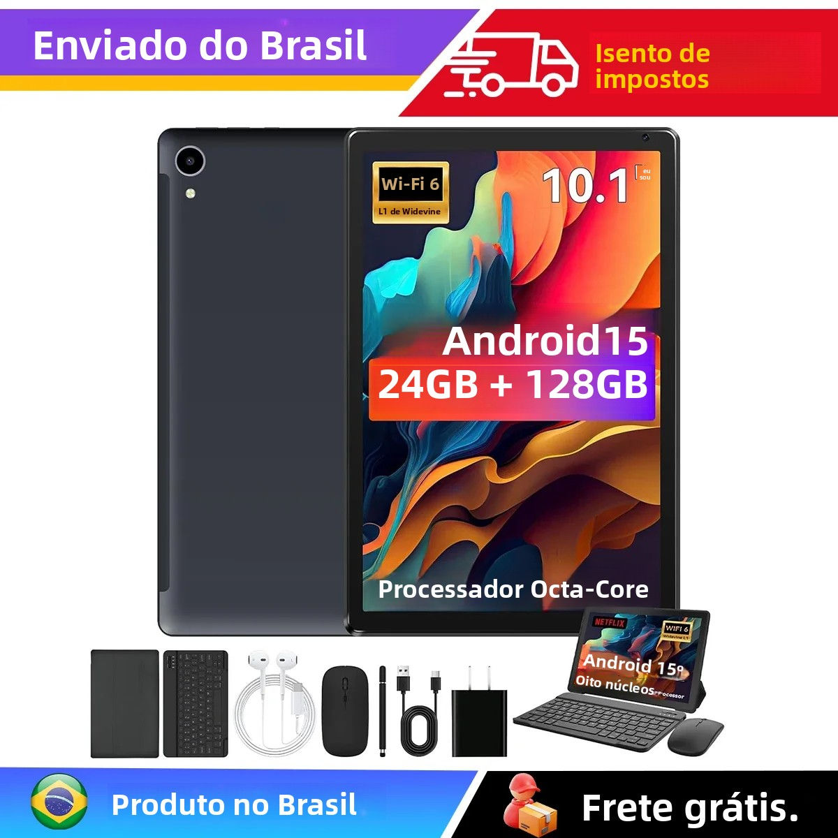 10 Inch Android 15 Tablet 8 Core Tablets 24(4+20)GB+128GB 1TB Expansion WiFi6 5M
