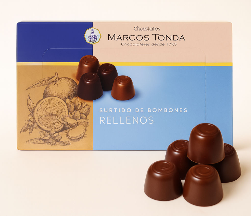 Surtido de Bombones Rellenos de Chocolate Negro al Cacao Artesano, 155 G