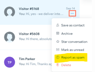 How to report spam from a Wix Dashboard Inbox