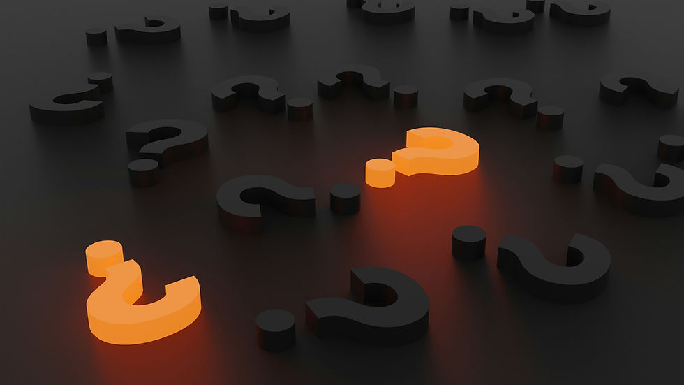 several 3D question marks in black and 2 in bright orange to signify the quiet question most leaders don't dare ask