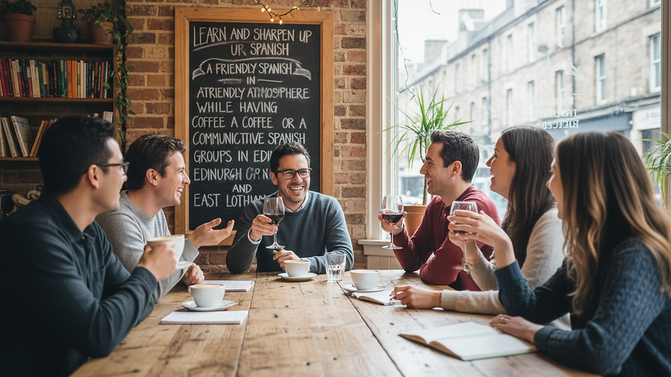 Eye-level view of a group enjoying a Spanish language meetup