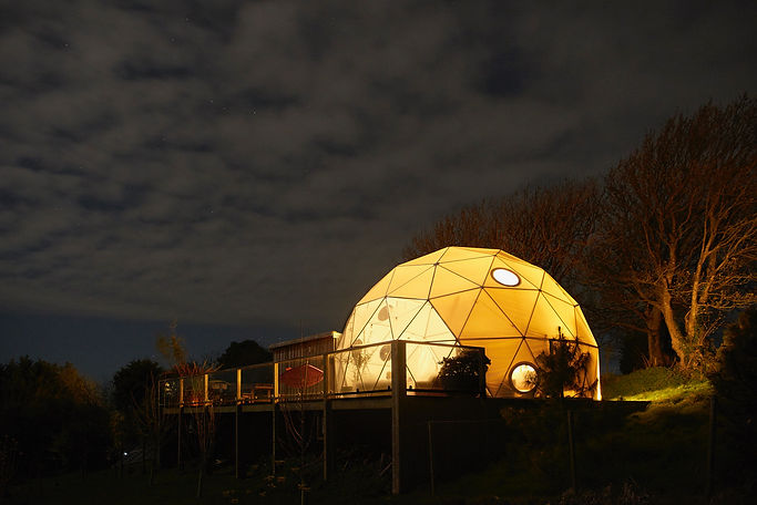 Illuminated eco pod in Devon