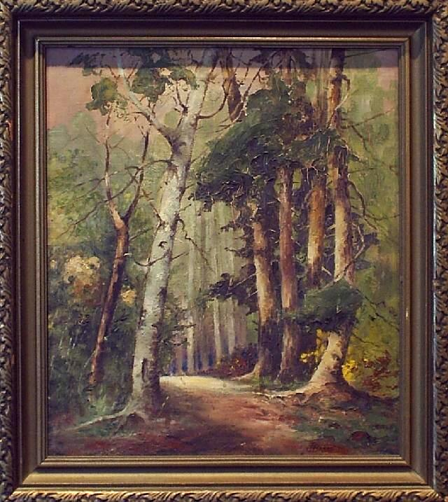 J.S. Base, Path to Emma Lake Art School, Murray Point, 1935, Oil on canvas, 45 cm x 40 cm. Emma Lake, Saskatchewan.
