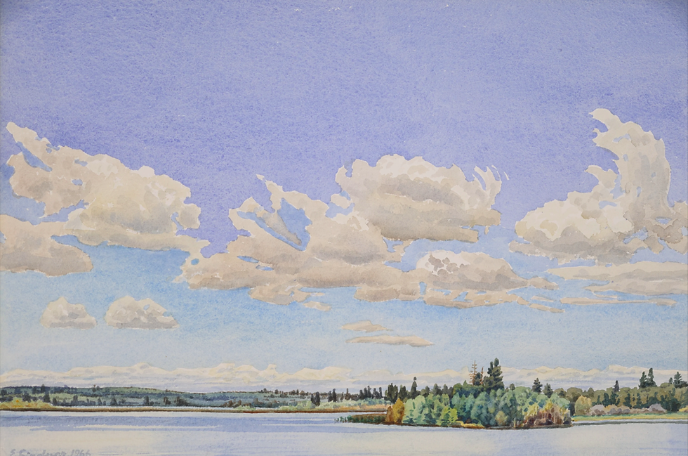 Ernest Lindner, Emma Lake, Sky, 1966, watercolour on paper, 14.25 x 21.5 in. Image courtesy of Rookleys Canadian Art.