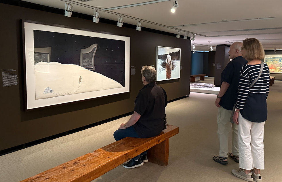 Paul, Roald, and Lori with Elisapee Ishulutaq, Pirlikasatuq (Close to Starvation), 2009, oil stick on paper.