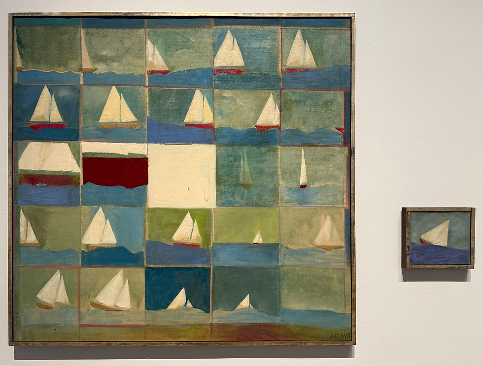Joyce Wieland, Sailboat Tragedy and Spare Part, 1963, Oil on canvas.