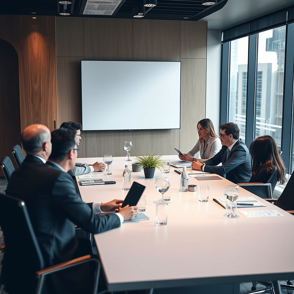 realistic business meeting around a small conference table