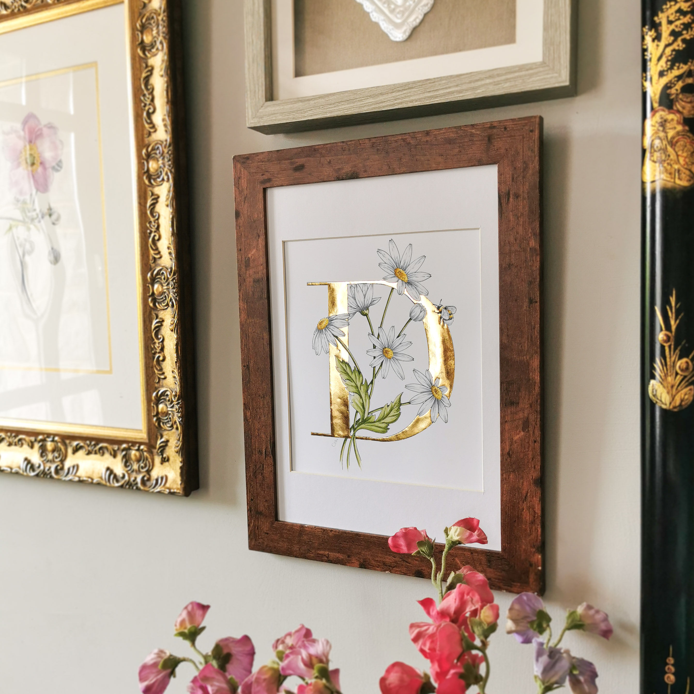 D is for Daisy Gold Leaf Print