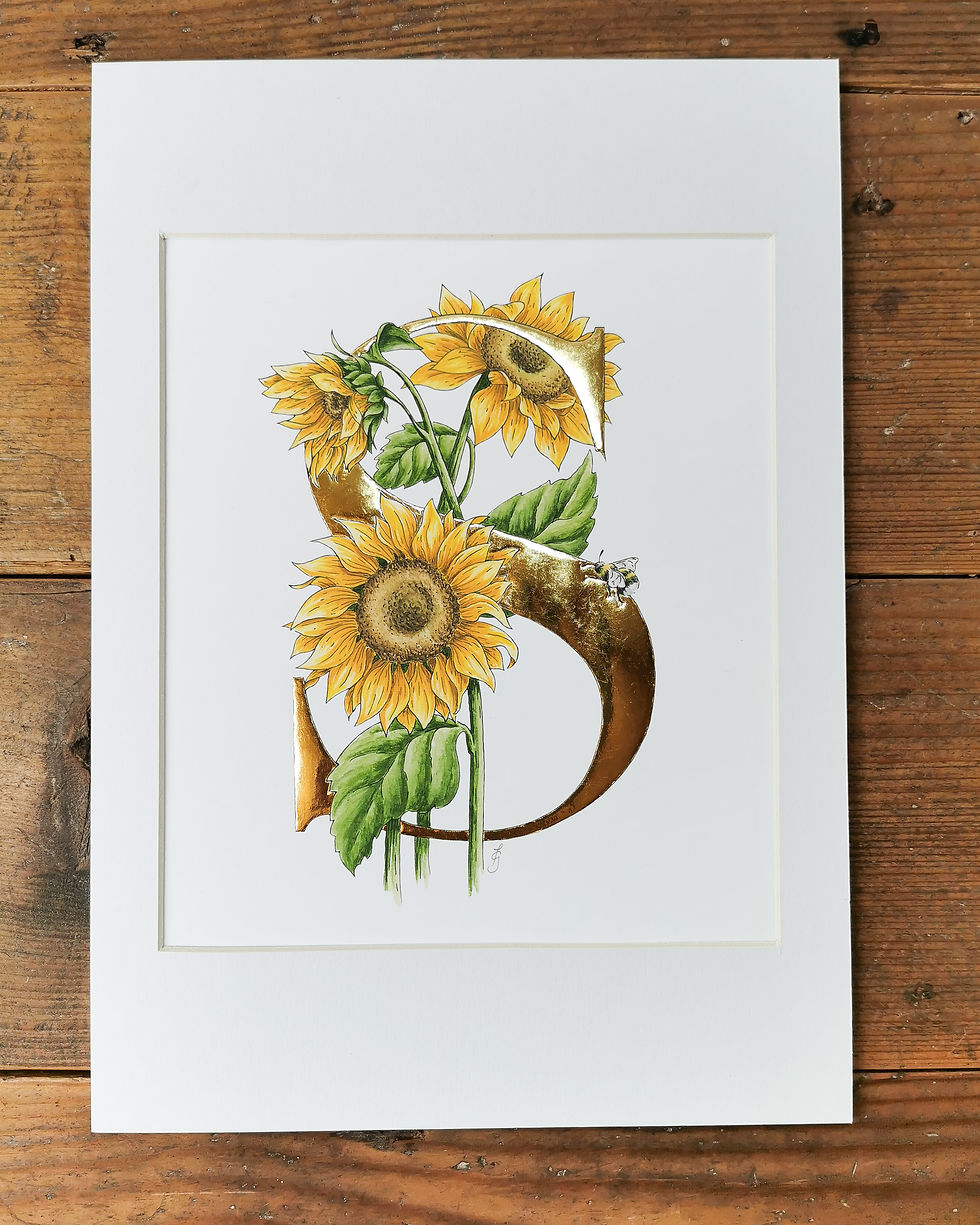 Thumbnail: S is for Sunflower Gold Leaf Print