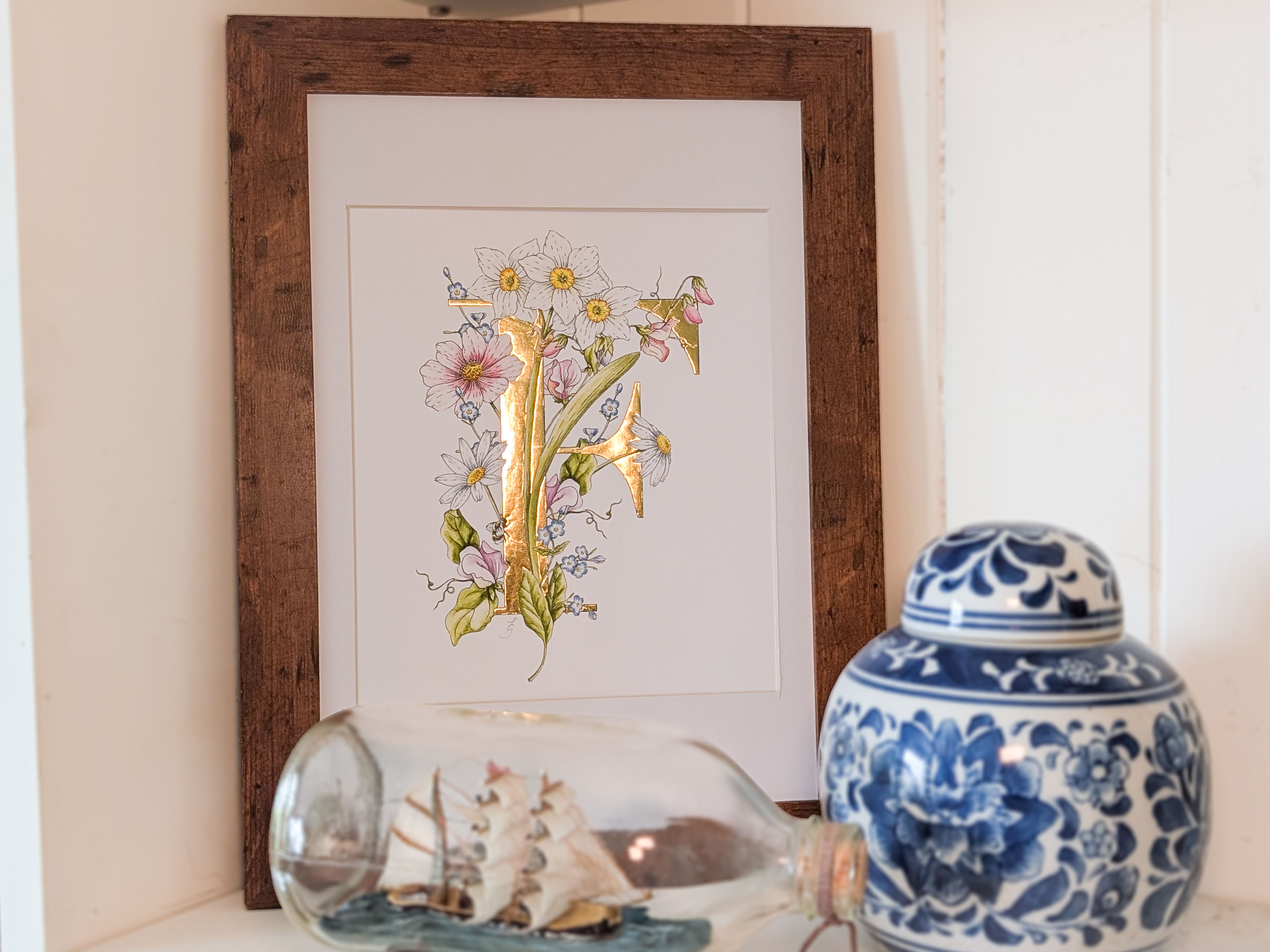 F is for Flora Gold Leaf Print