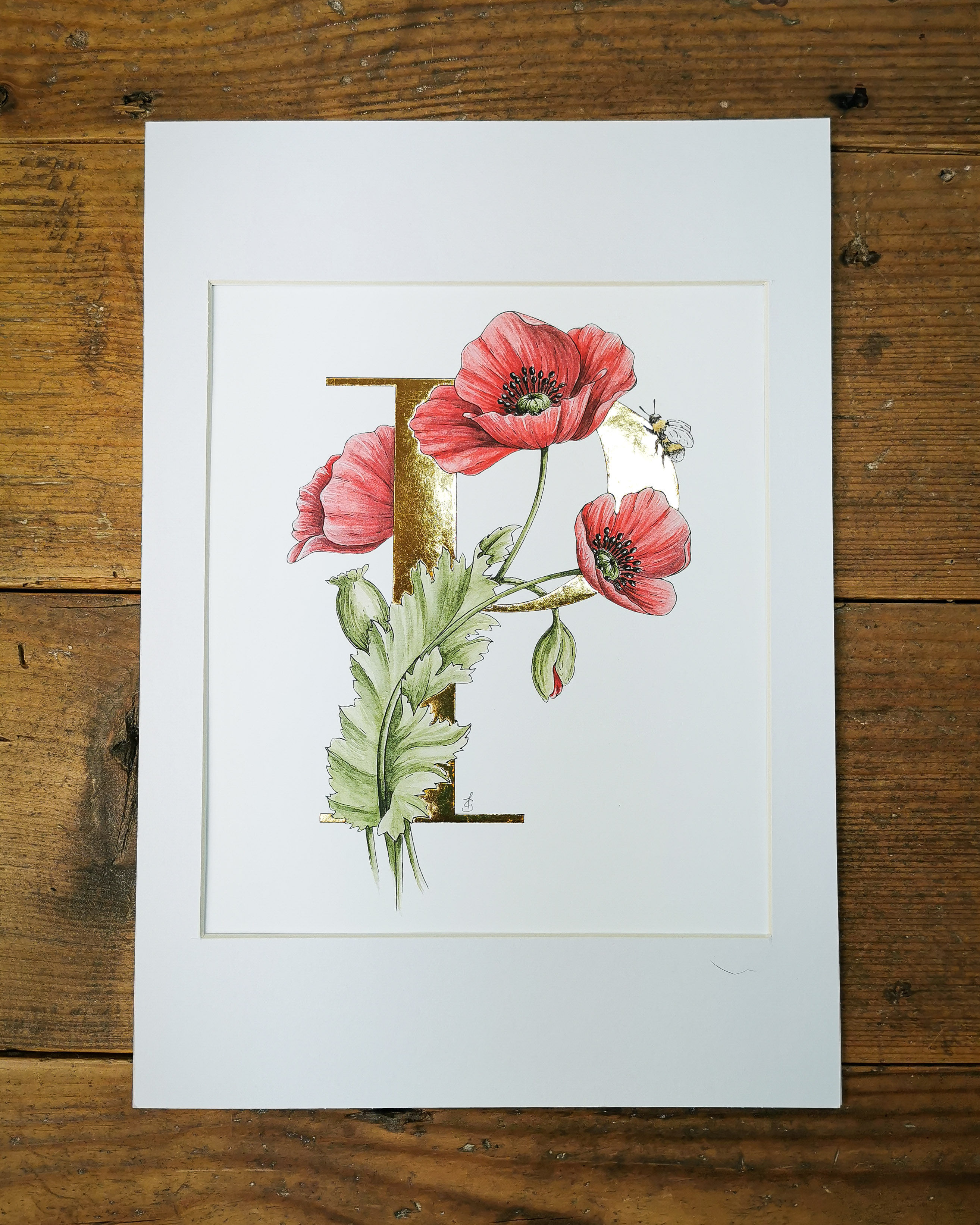 P is for Poppy Gold Leaf Print