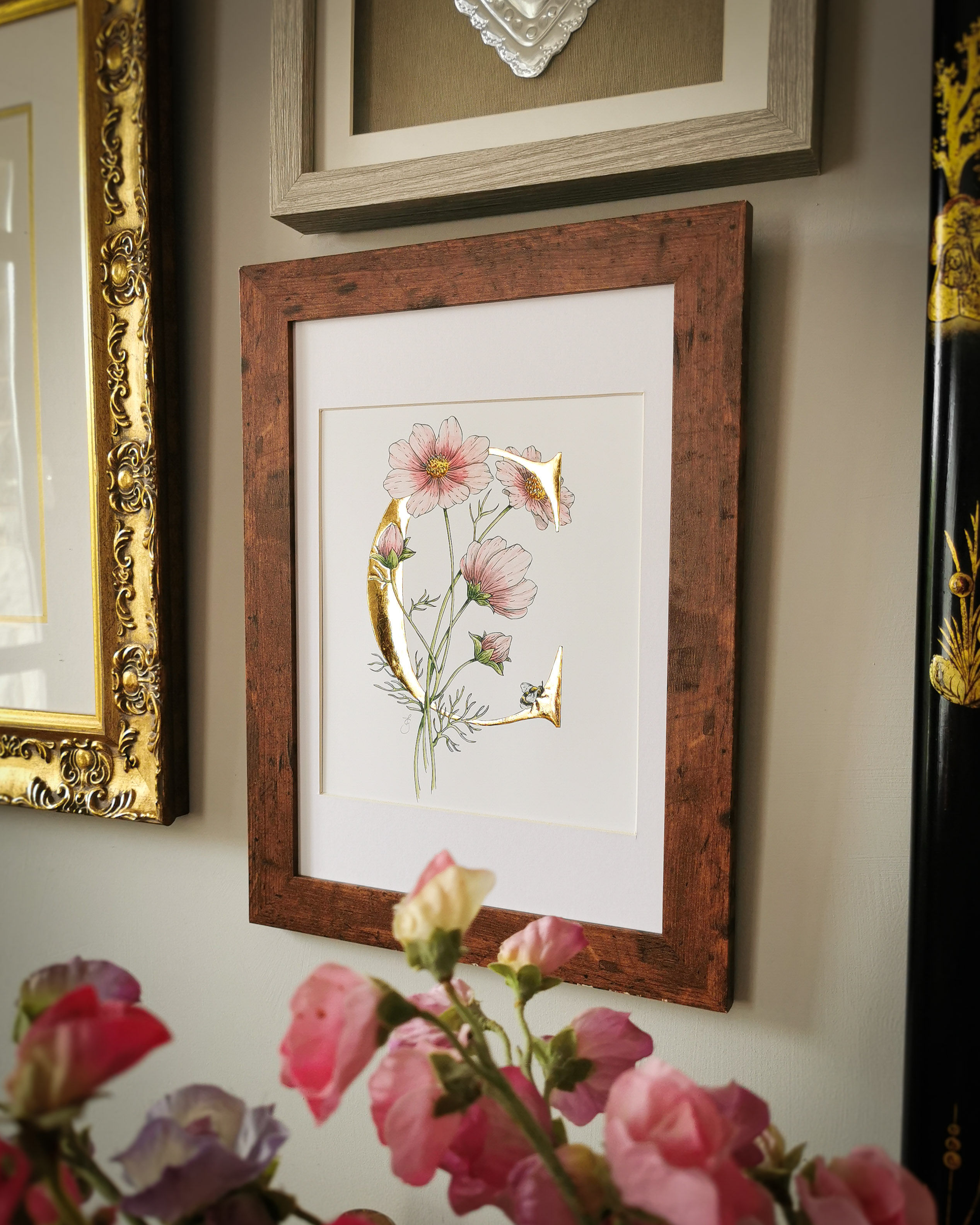 C is for Cosmos Gold Leaf Print