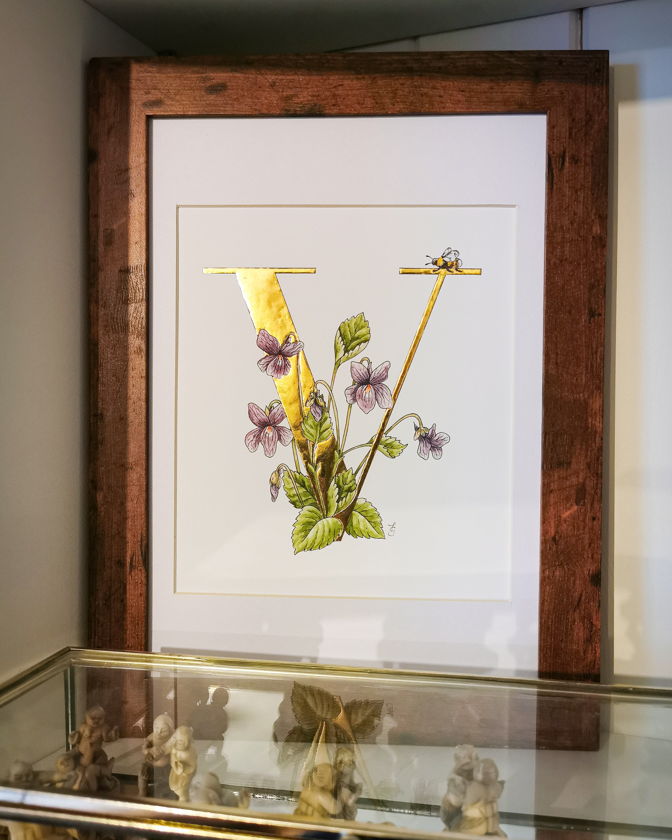 V is for Violet Gold Leaf Print