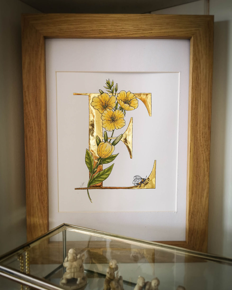 E is for Evening Primrose Gold Leaf Print