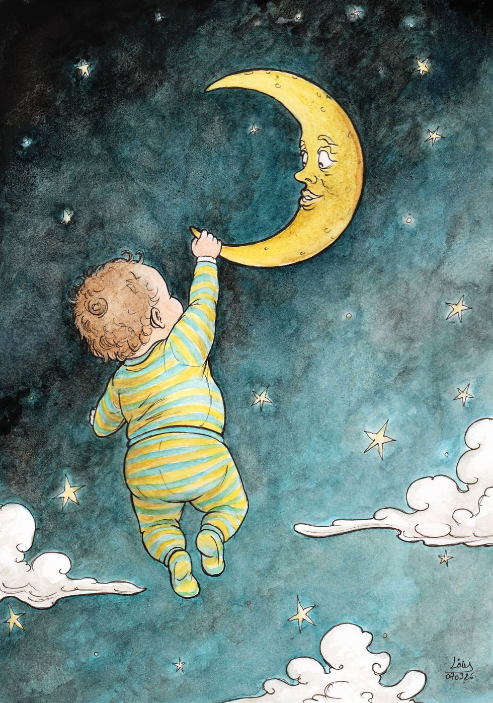 Bébé lune - A5 - encre & aquarelle sur papier