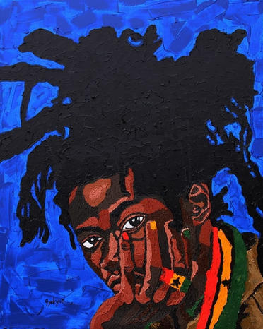 Daniel Gyekyi Gyan, Deep thought, 2021, Acrylic & Modeling paste on canvas, 127x101.6 cm