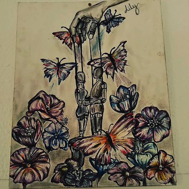 Dessin Marionnette Fleurs Papillons