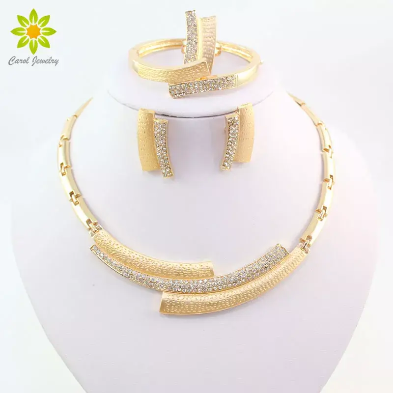Bridal Crystal Rhinestone Jewelry Set Gold Plated for Women