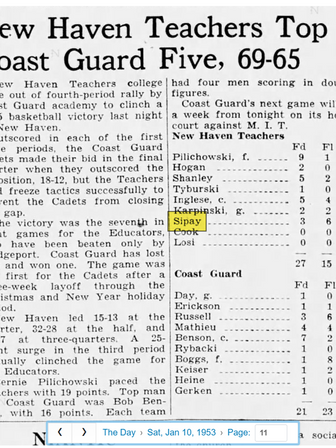 Ed Sipay and Ed Tyburski in victory over U.S. Coast Guard Academy (1953)