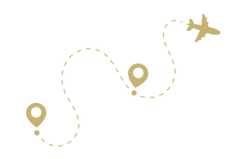 Two location pins with dotted flight path