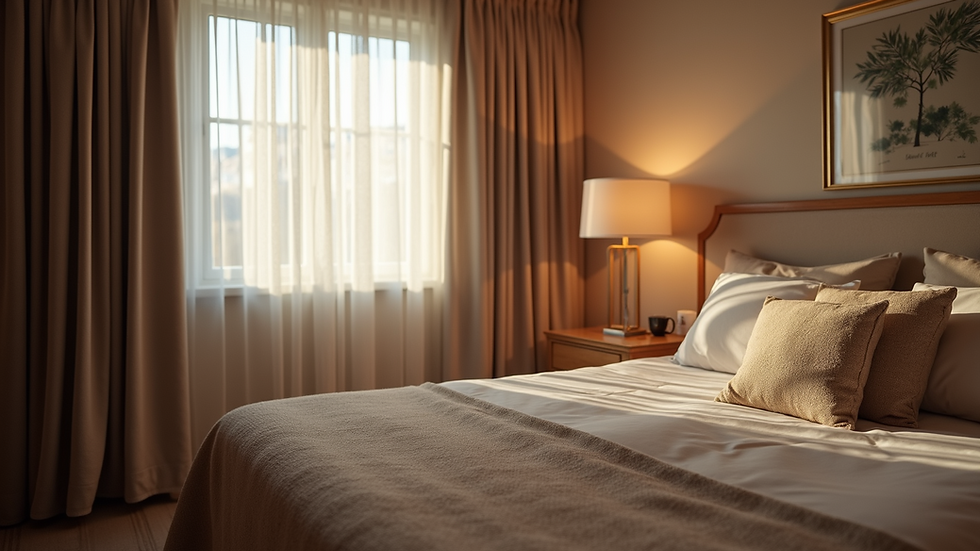 Eye-level view of a cozy guest room interior