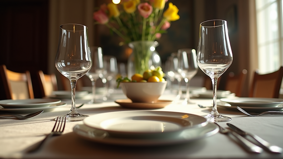 Eye-level view of a beautifully set dining table