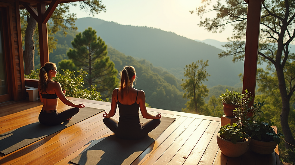High angle view of a serene yoga retreat location