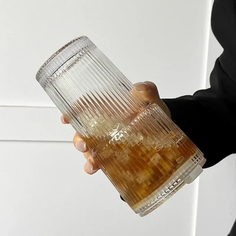 Thumbnail: Aesthetic Fluted Glass Cup with Lid and Straw