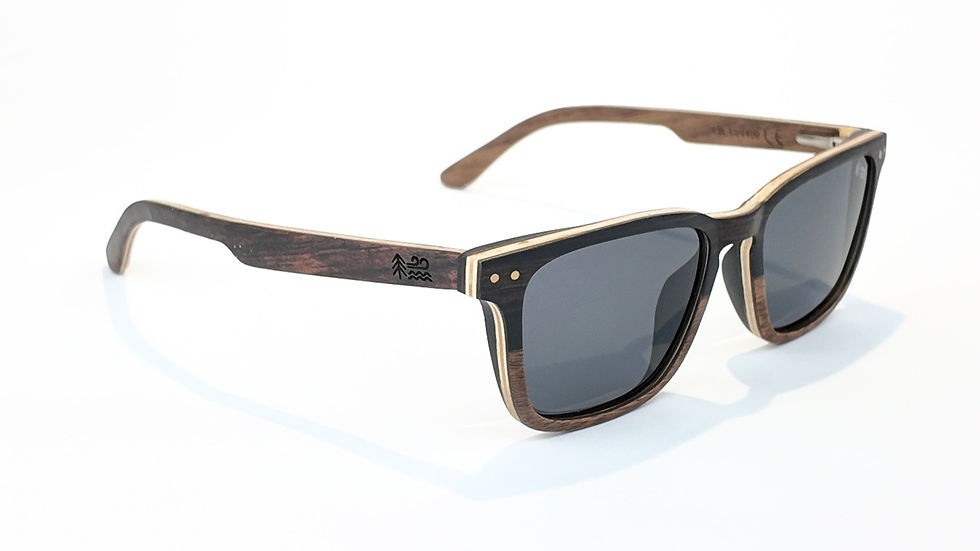 Wooden Waves ebony and walnut wood wooden sunglasses with grey polarised lenses