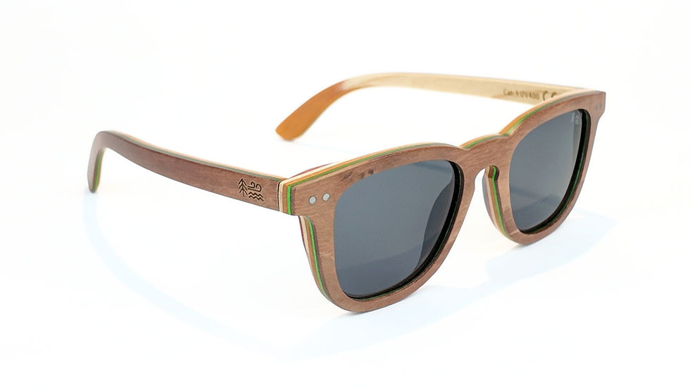Wooden Waves wooden sunglasses made from skateboard wood with polarised grey lenses