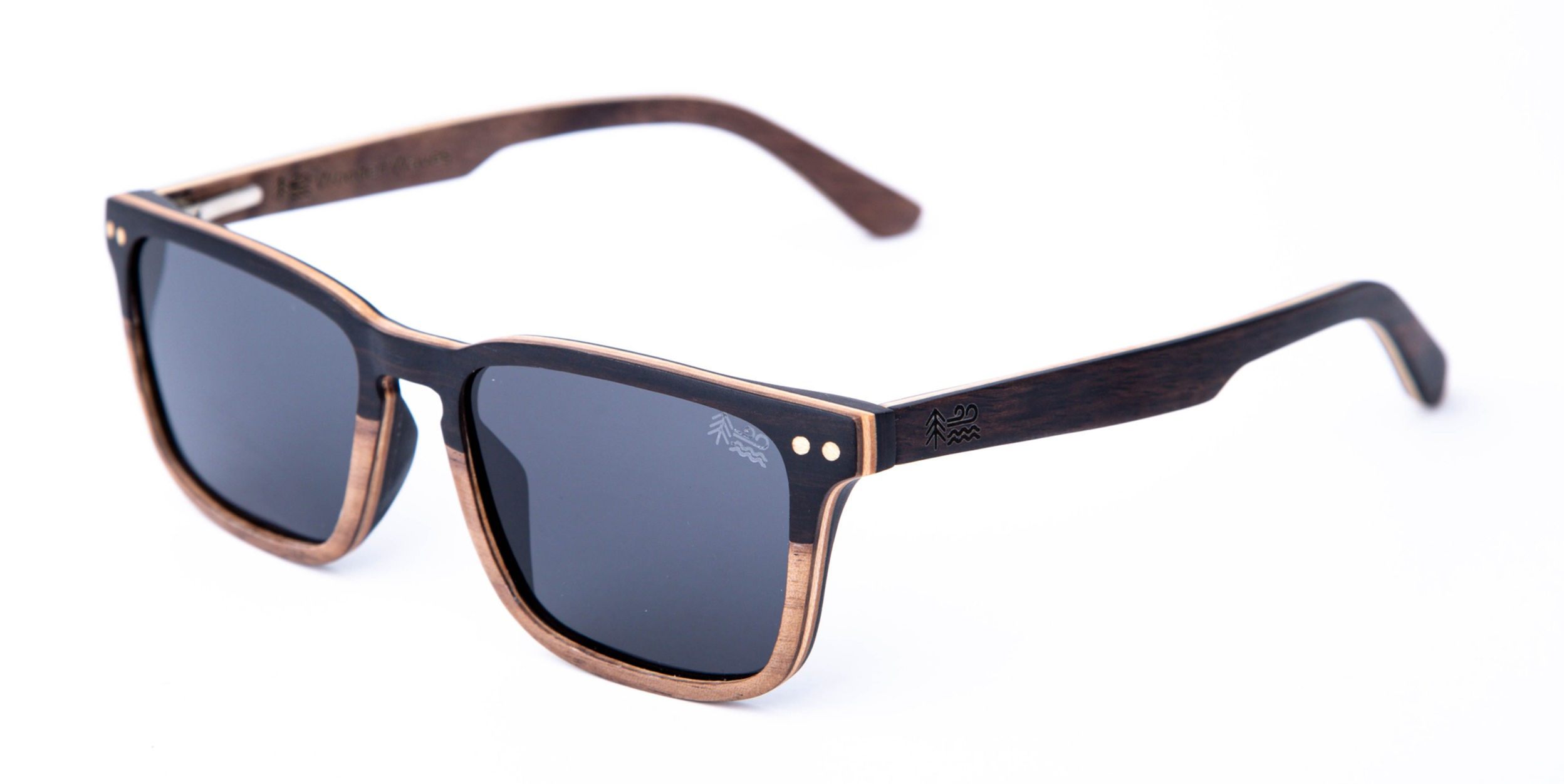 Wooden Waves wooden sunglasses ebony and walnut wood with grey polarised lenses