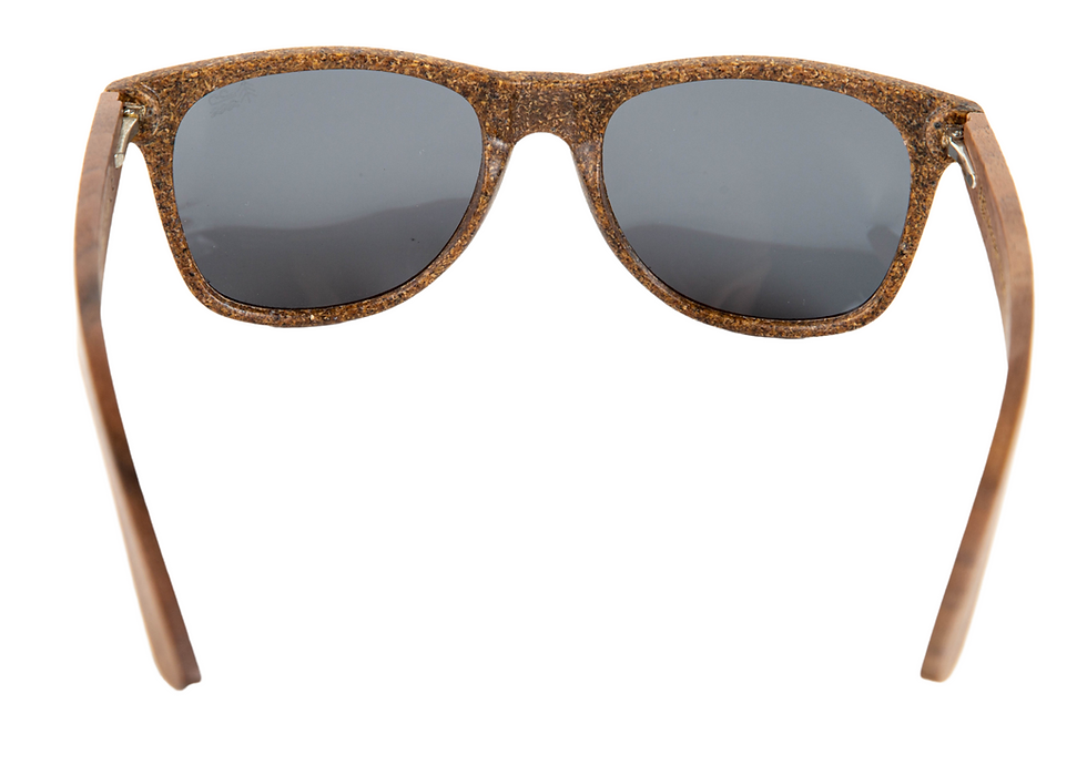 Thumbnail: Wooden Waves wayfarer style sunglasses made from recycled coffee grounds with grey polarised lenses and walnut wooden arms