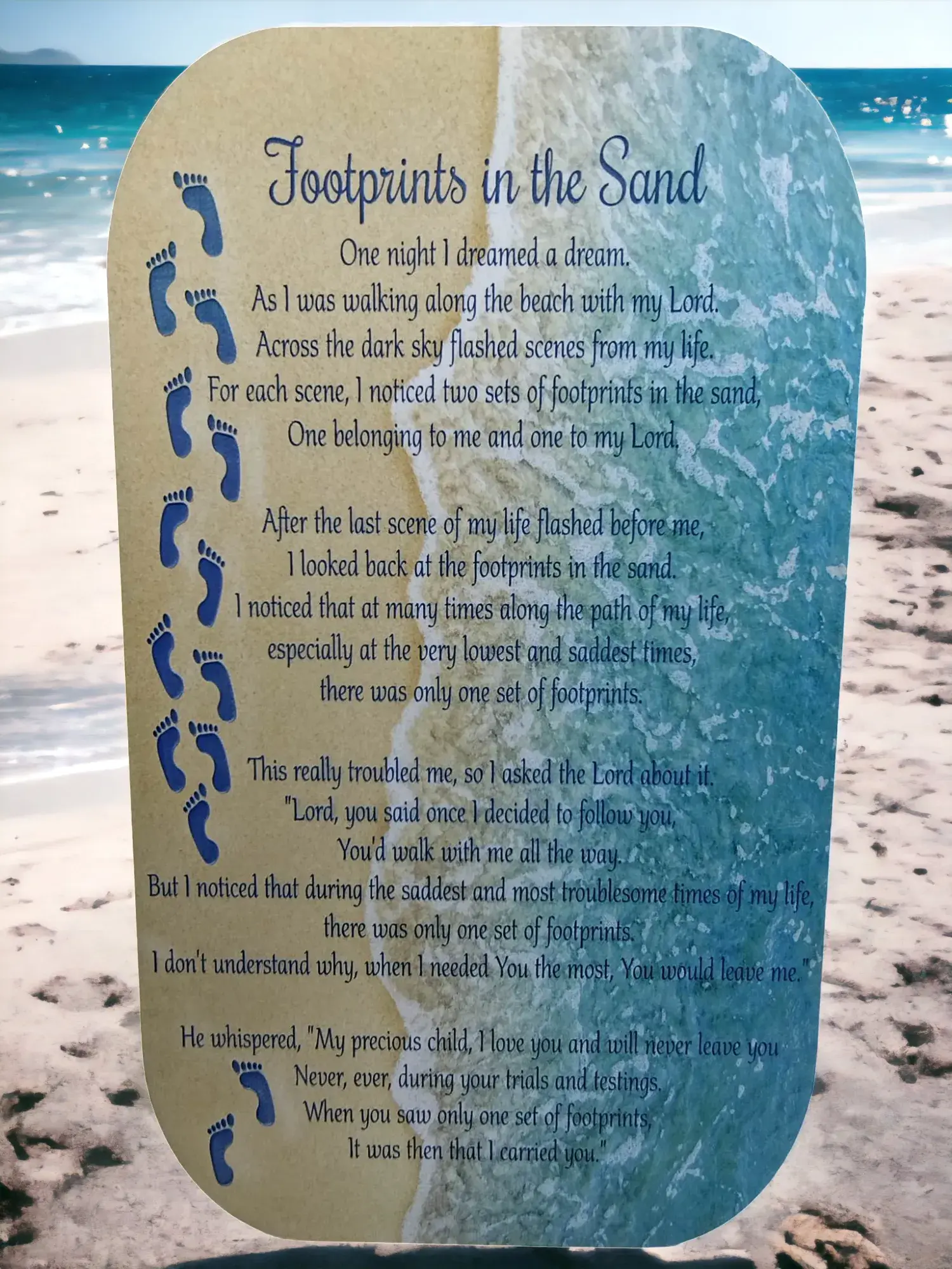 Footprints In the Sand  Memorial Plaque 