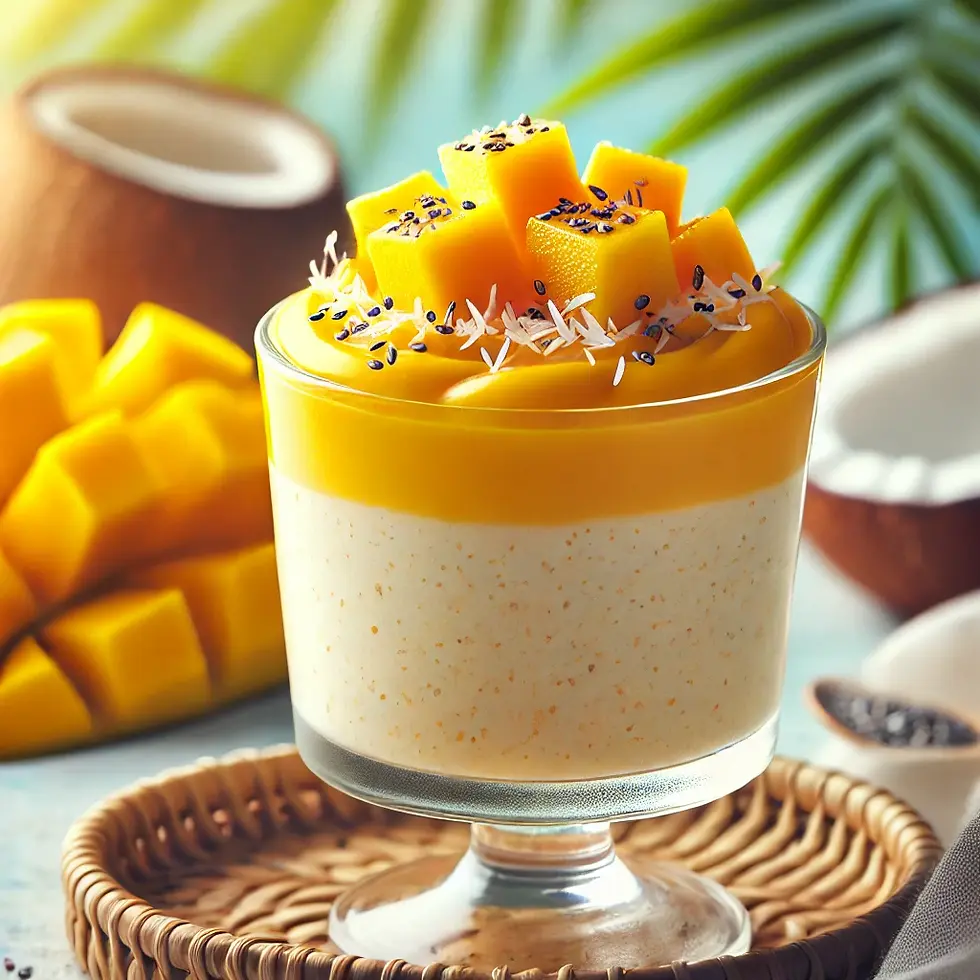 Nuage onctueux mangue, coco et Haché’Végétal façon perles du Japon