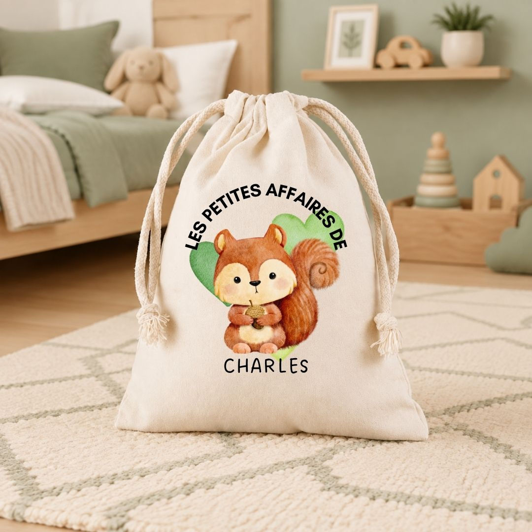 Pochon ou sac Personnalisé pour Enfant - Modèle écureil