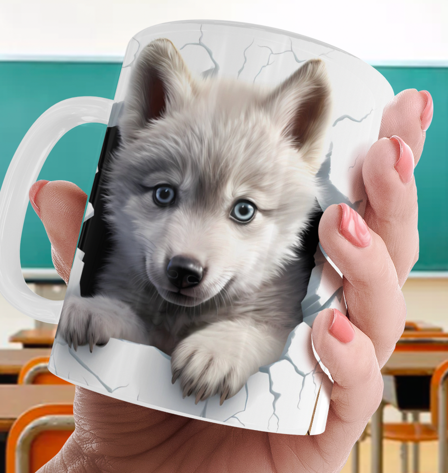 Miniature : Mug louveteau effet 3D avec prénom