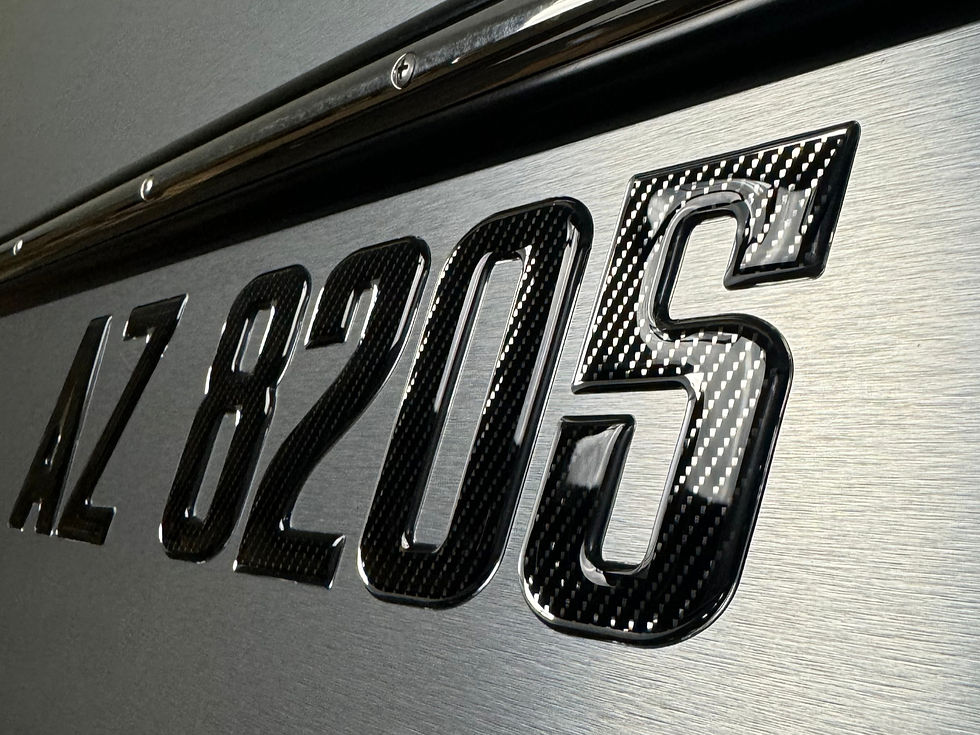 Thumbnail: Domed Boat Registration Numbers – Carbon Fiber with Chrome Trim | Custom 3D Jet