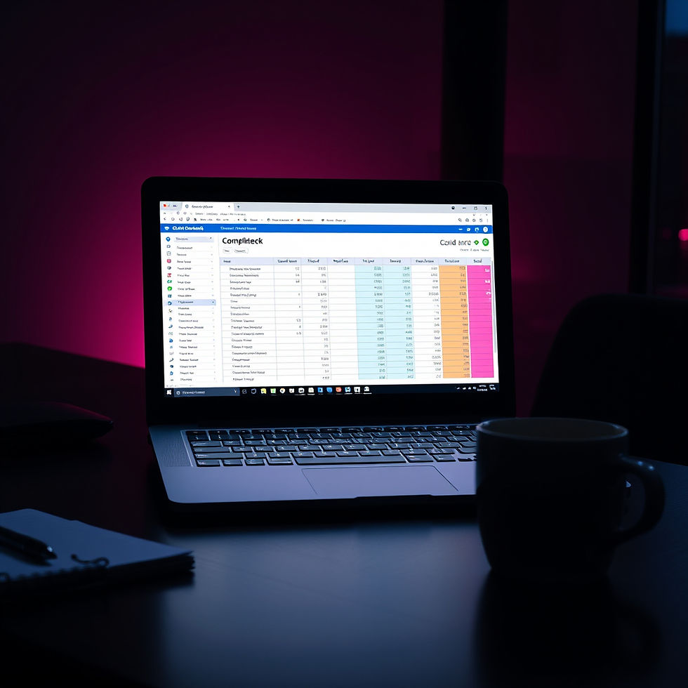 A dark office setting at dusk_A laptop angled slightly towards the viewer_The laptop scree